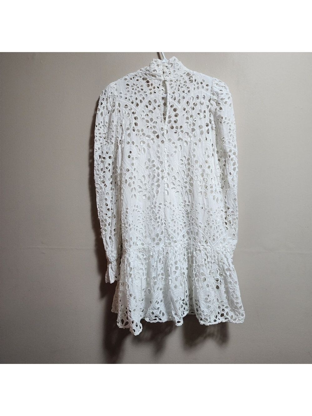 H&M eyelet embroidery puff long sleeves midi dress color white size XS - Picture 6 of 10